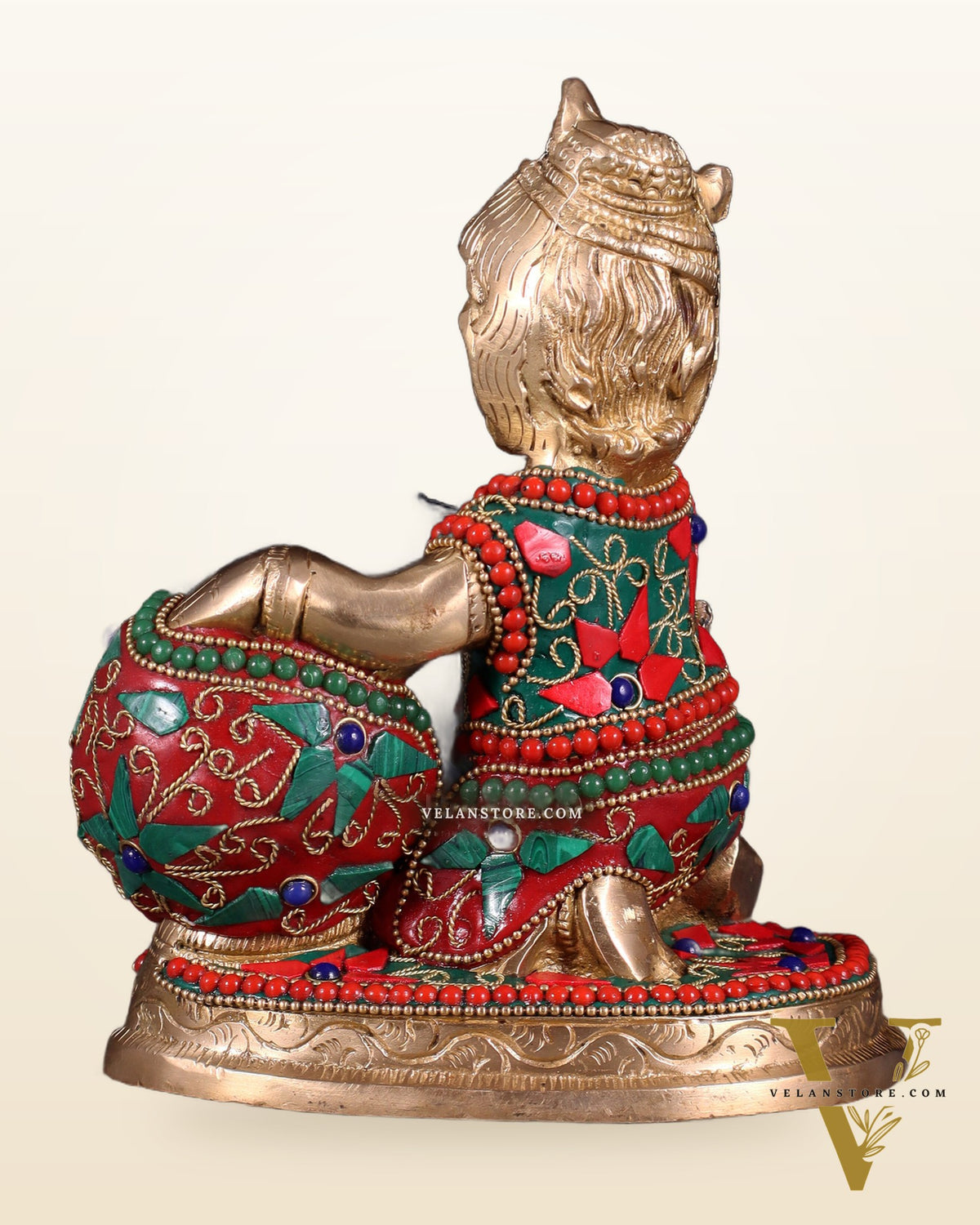 Brass Makhan Chor Idol with Floral Stonework 7"