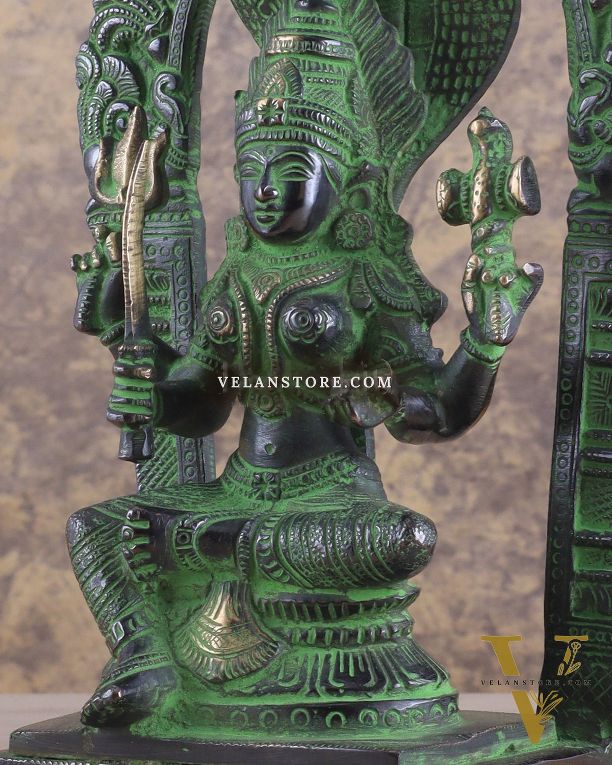 Brass Mariamman Karumariamma Idol | Height: 9.5 inch black and green