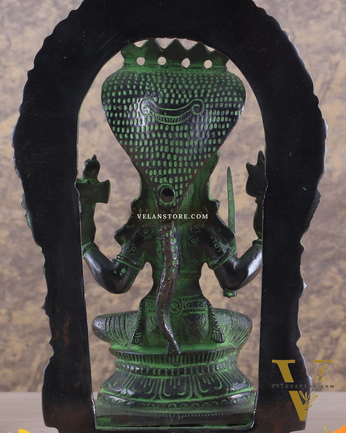 Brass Mariamman Karumariamma Idol | Height: 9.5 inch black and green