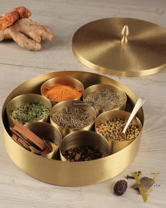 Brass Masala Box Daani – Round Spice Container, 2.5"x6"x6"