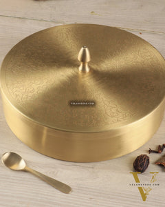 Brass Masala Box Daani – Round Spice Container, 2.5"x6"x6"