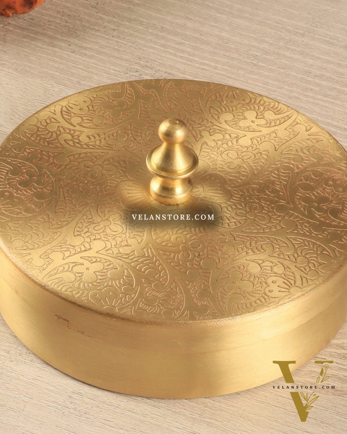 Brass Masala Box Daani – Round Spice Container, 2"x4"x4",