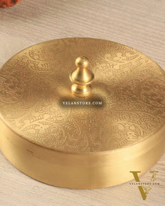 Brass Masala Box Daani – Round Spice Container, 2"x4"x4",