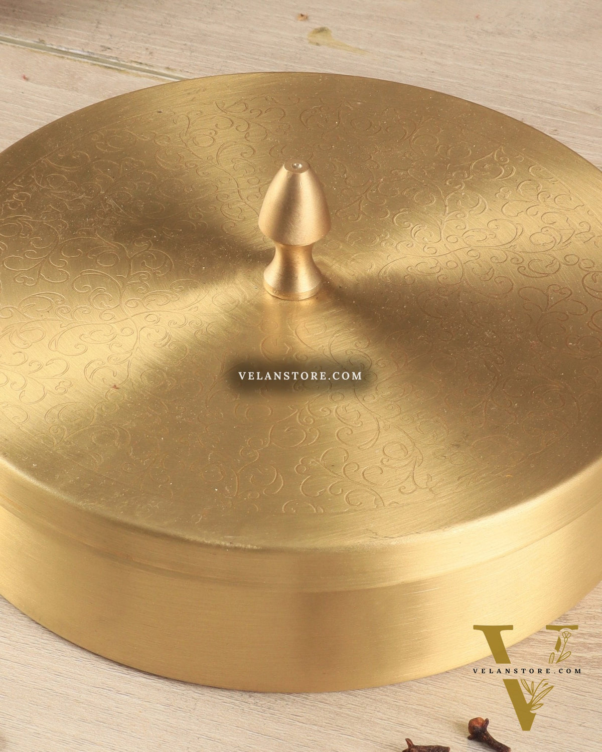 Brass Masala Box Daani – Round Spice Container, 3"x7"x7"