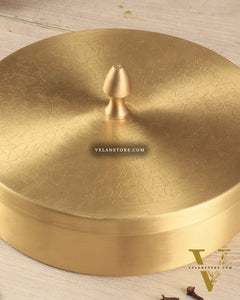 Brass Masala Box Daani – Round Spice Container, 3"x7"x7"