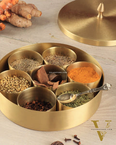Brass Masala Box Daani – Round Spice Container, 3"x7"x7"