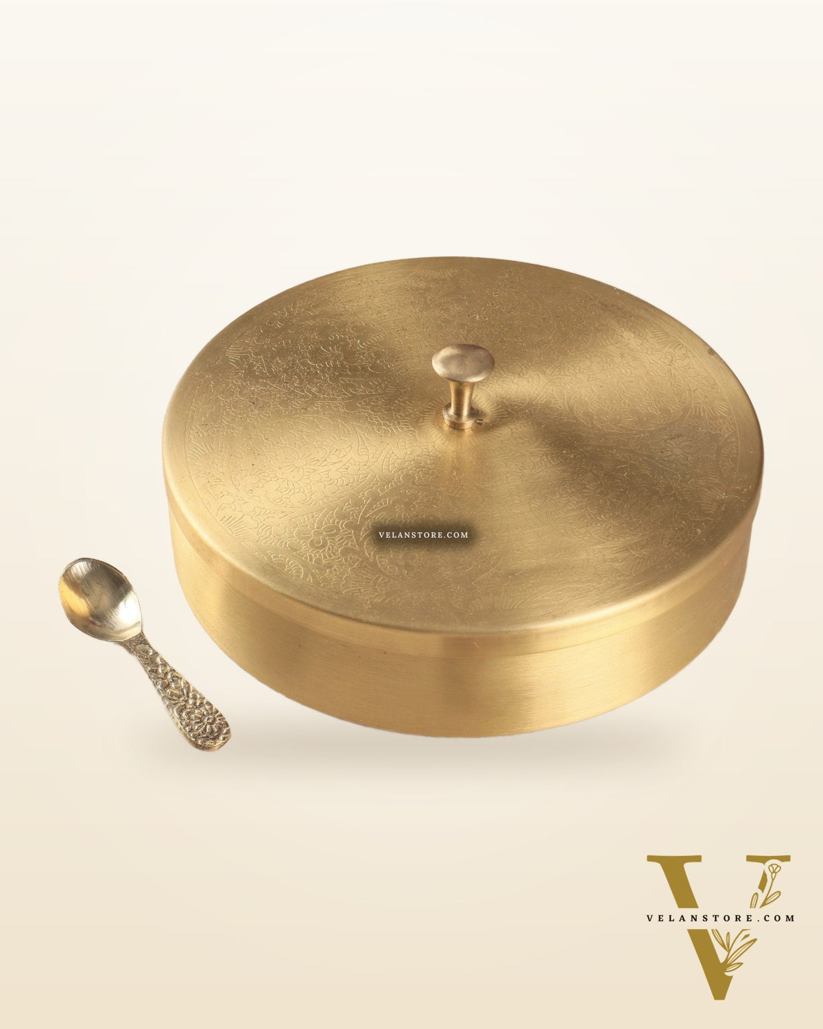 Brass Masala Box Daani – Round Spice Container, 3"x8.5"x8.5"