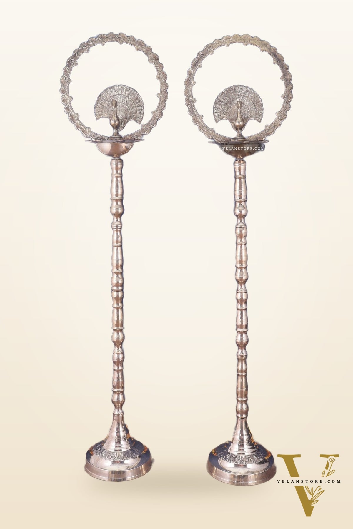 Brass Mayur Inauguration Lamp – Large (Pair) 54"