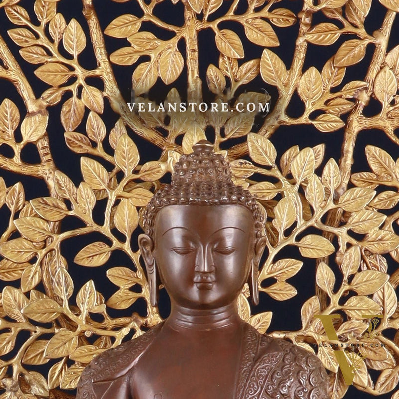 Brass Medicine Buddha Statue with Copper Finish & Superfine Kalpavriksha Tree – Spiritual Decor Set