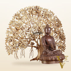Brass Medicine Buddha Statue with Copper Finish & Superfine Kalpavriksha Tree – Spiritual Decor Set