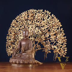 Brass Medicine Buddha Statue with Copper Finish & Superfine Kalpavriksha Tree – Spiritual Decor Set