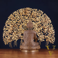 Brass Medicine Buddha Statue with Copper Finish & Superfine Kalpavriksha Tree – Spiritual Decor Set
