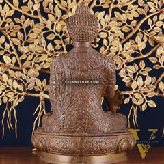 Brass Medicine Buddha Statue with Copper Finish & Superfine Kalpavriksha Tree – Spiritual Decor Set