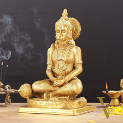 Brass Meditation Hanuman Idol 11-Inch