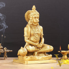 Brass Meditation Hanuman Idol 11-Inch