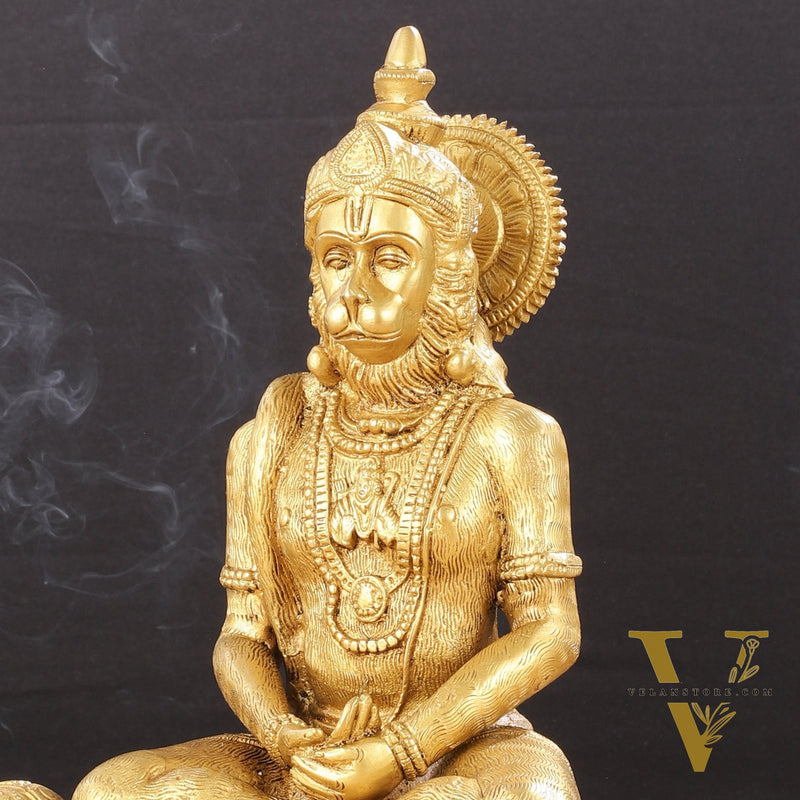Brass Meditation Hanuman Idol 11-Inch