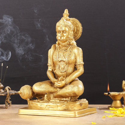 Brass Meditation Hanuman Idol 11-Inch