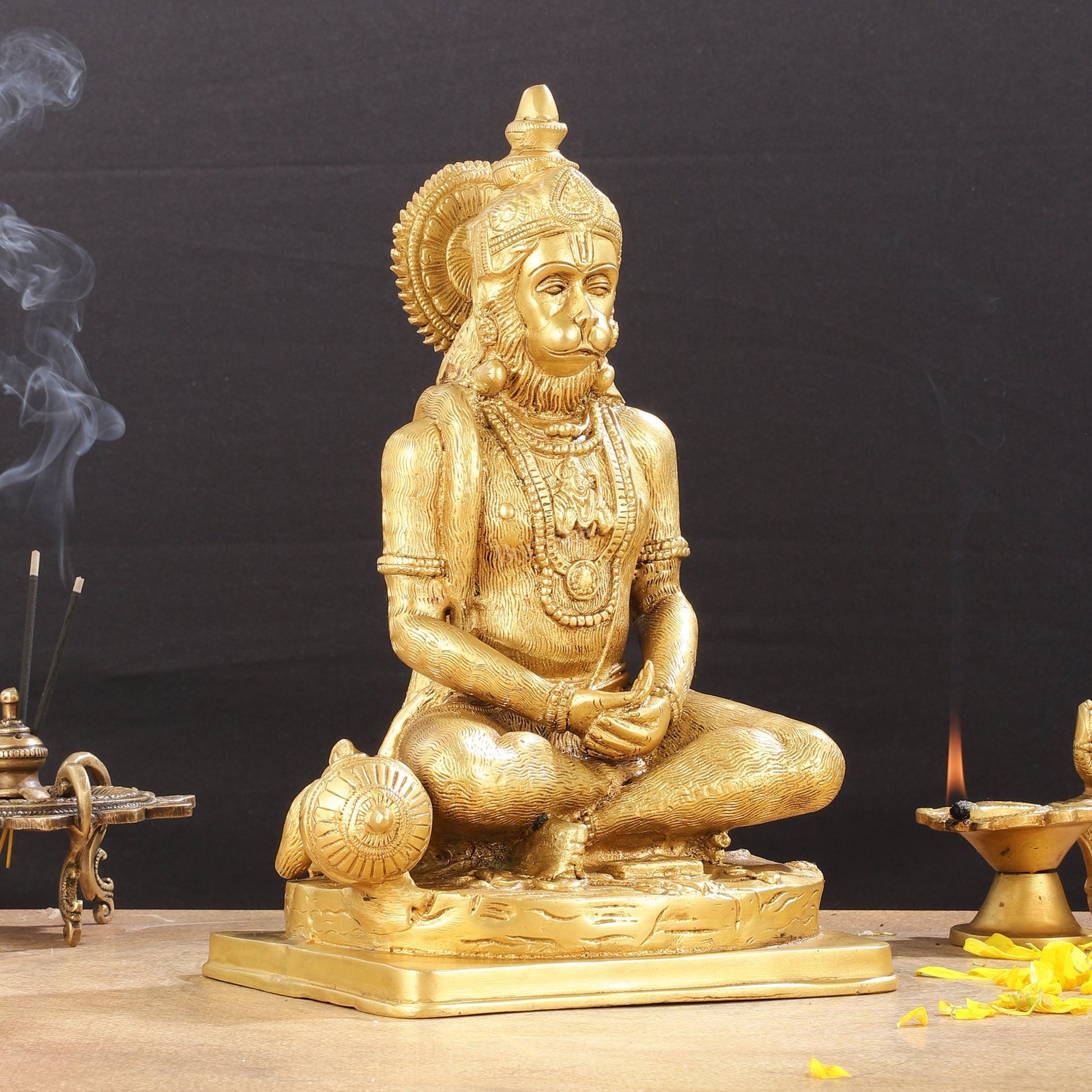 Brass Meditation Hanuman Idol 11-Inch