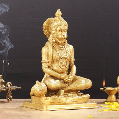 Brass Meditation Hanuman Idol 11-Inch