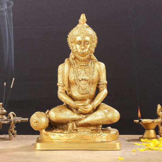 Brass Meditation Hanuman Idol 11-Inch