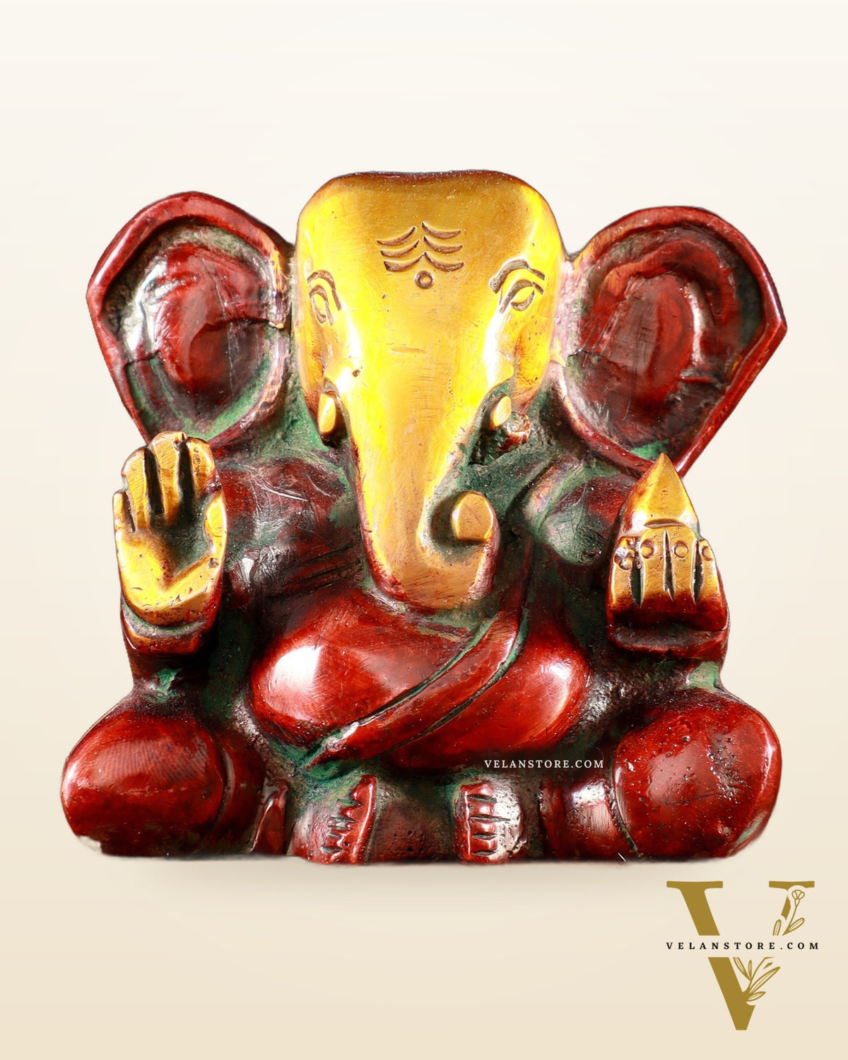 Brass Miniature Appu Ganesh Idol with Big Ears 3" red tone