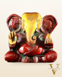 Brass Miniature Appu Ganesh Idol with Big Ears 3" red tone
