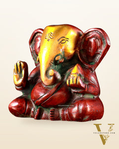 Brass Miniature Appu Ganesh Idol with Big Ears 3" red tone