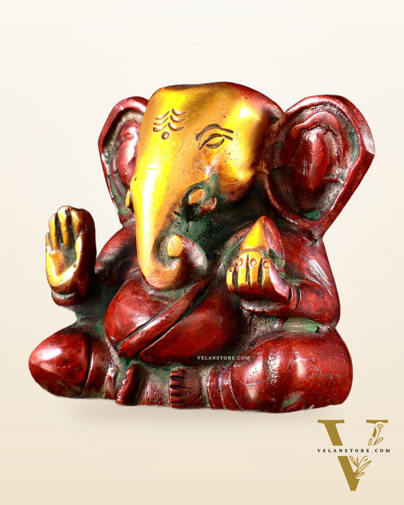 Brass Miniature Appu Ganesh Idol with Big Ears 3" red tone