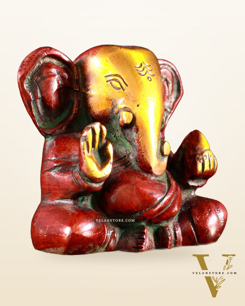 Brass Miniature Appu Ganesh Idol with Big Ears 3" red tone