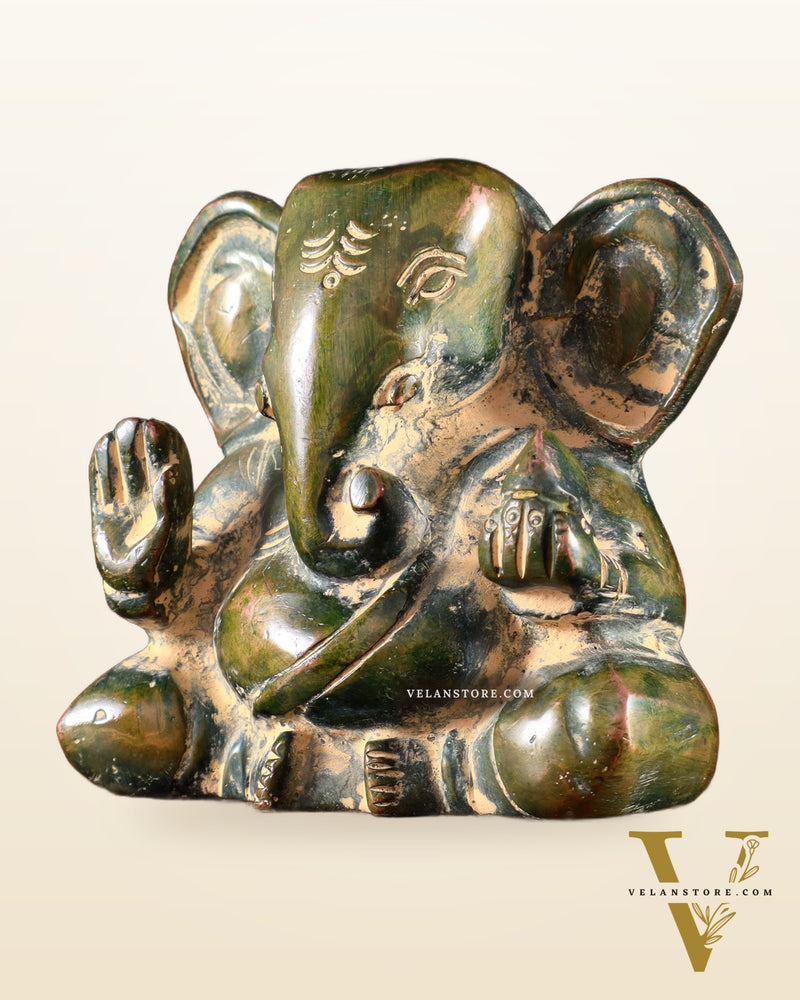 Brass Miniature Appu Ganesh Idol with Big Ears 3" Sandfinish