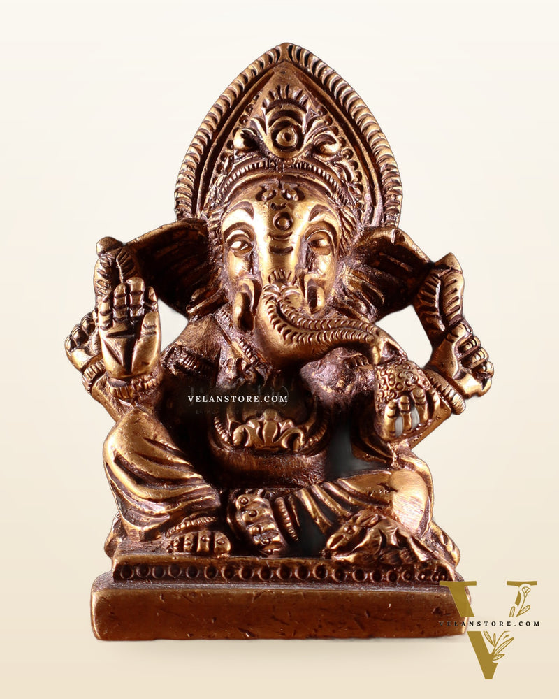 Brass Miniature Ganesha Idol 3.5" antique tone