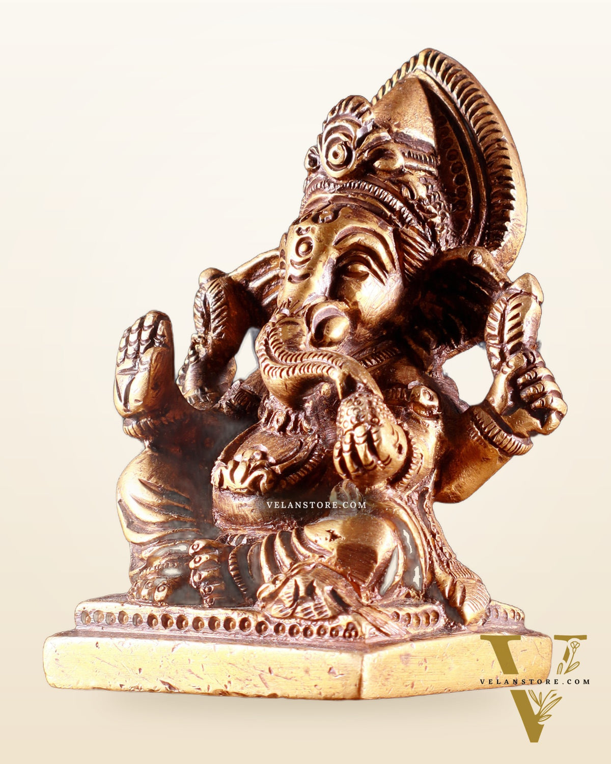 Brass Miniature Ganesha Idol 3.5" antique tone