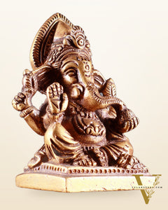 Brass Miniature Ganesha Idol 3.5" antique tone