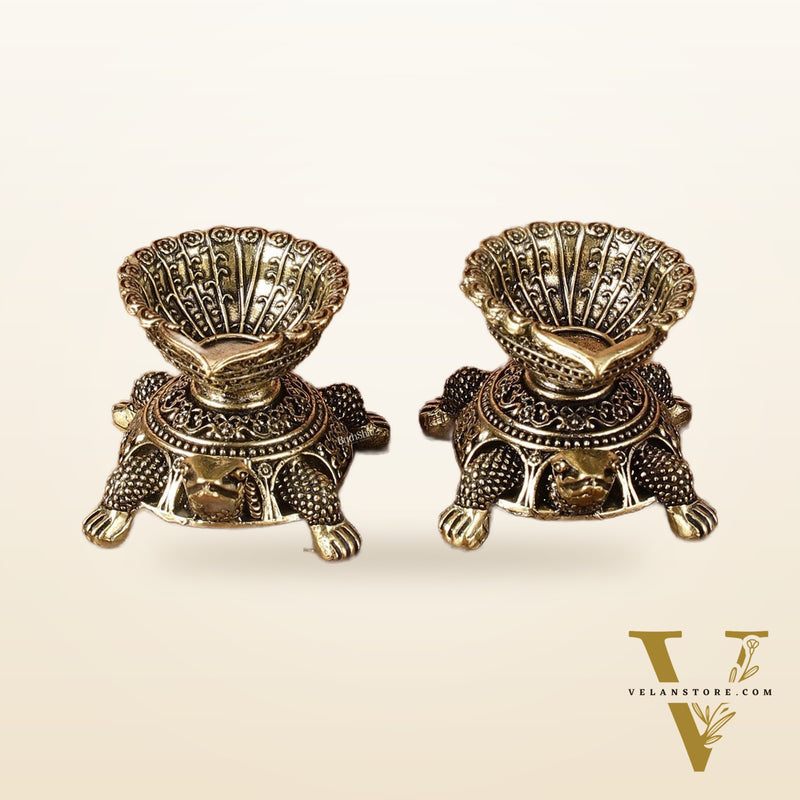 Brass Miniature Tortoise Oil Lamp Diya Pair | 1.5 Inch Height