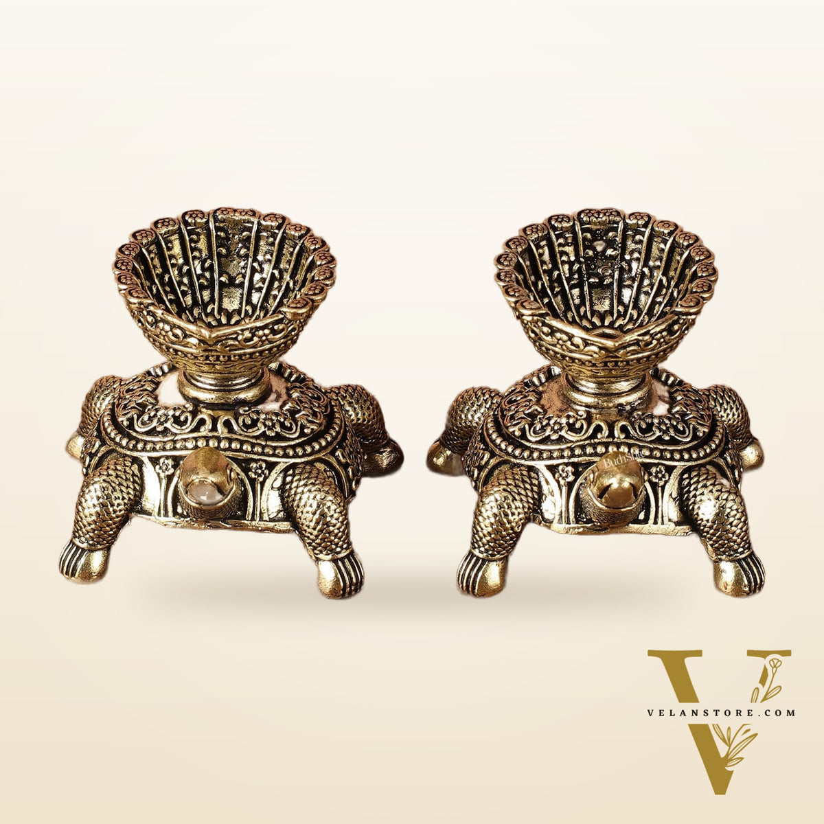 Brass Miniature Tortoise Oil Lamp Diya Pair | 2.5 Inch Height