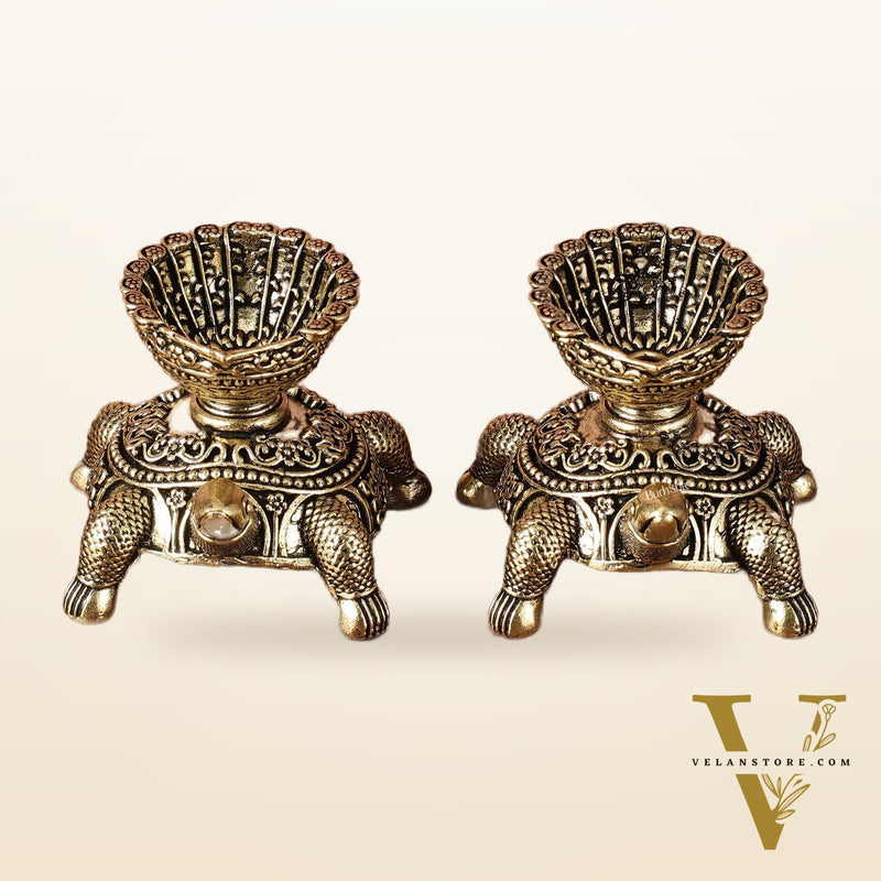Brass Miniature Tortoise Oil Lamp Diya Pair | 2.5 Inch Height