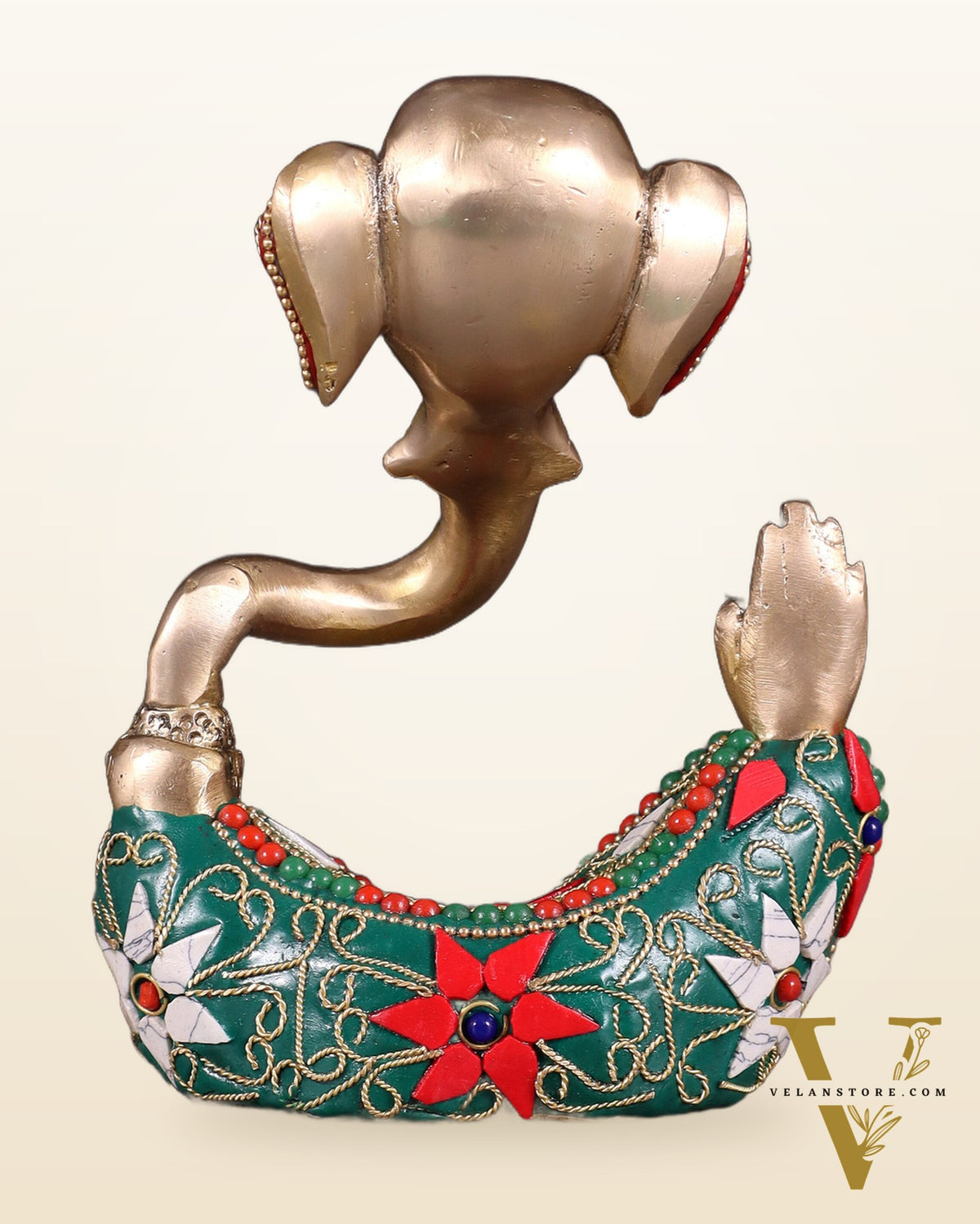 Brass Modern Ganesha Idol | 6" Height | floral Stonework
