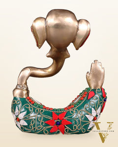 Brass Modern Ganesha Idol | 6" Height | floral Stonework