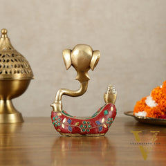 Brass Modern Ganesha Idol | 6" Height | Meenakari Stonework