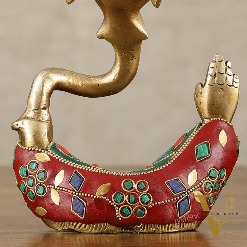 Brass Modern Ganesha Idol | 6" Height | Meenakari Stonework