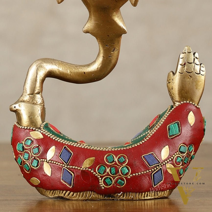 Brass Modern Ganesha Idol | 6" Height | Meenakari Stonework