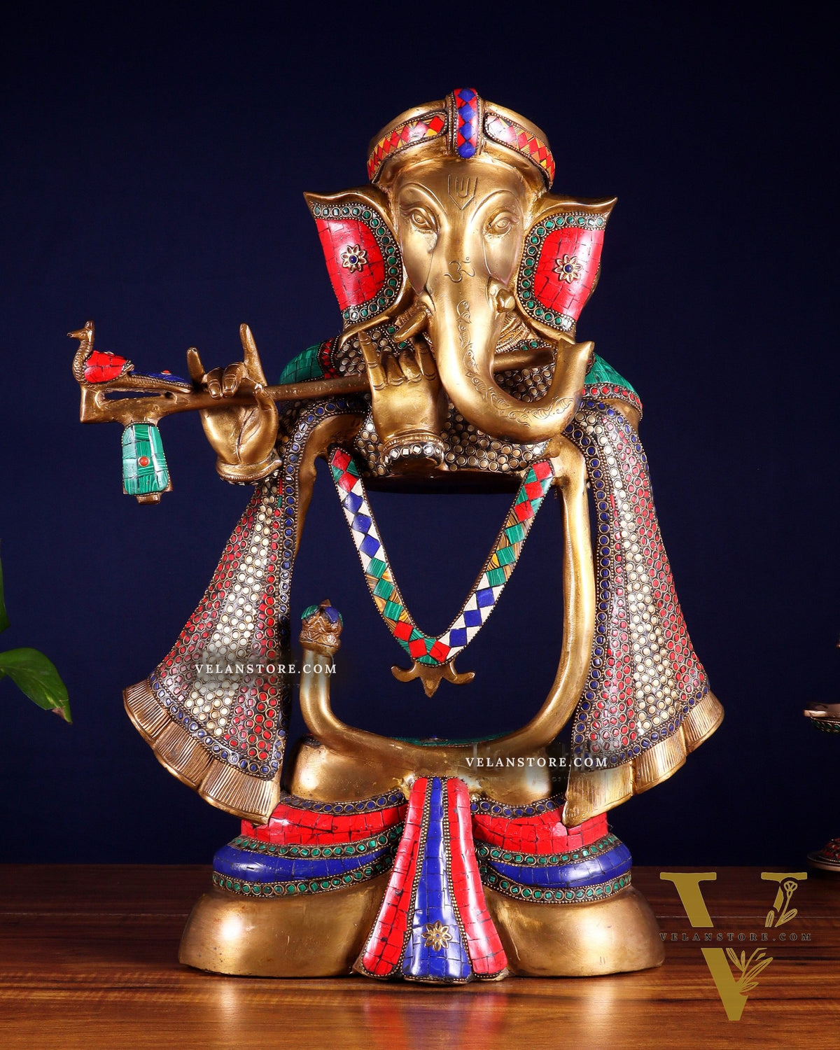 Brass Modern Ganesha playing flute Statue  - 20 Inch