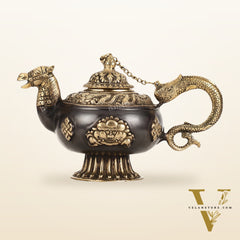 Brass Monastery Kettle for ritual Dragon and horse