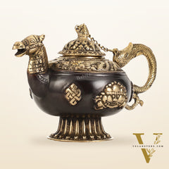 Brass Monastery Kettle for ritual Dragon and horse
