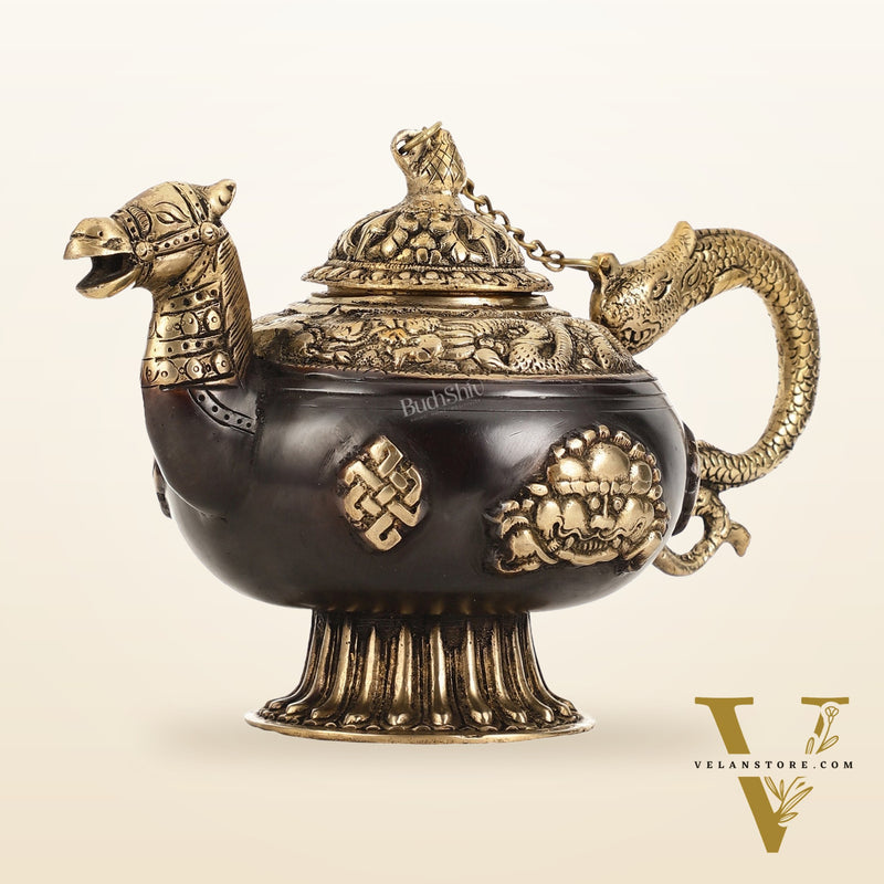 Brass Monastery Kettle for ritual Dragon and horse