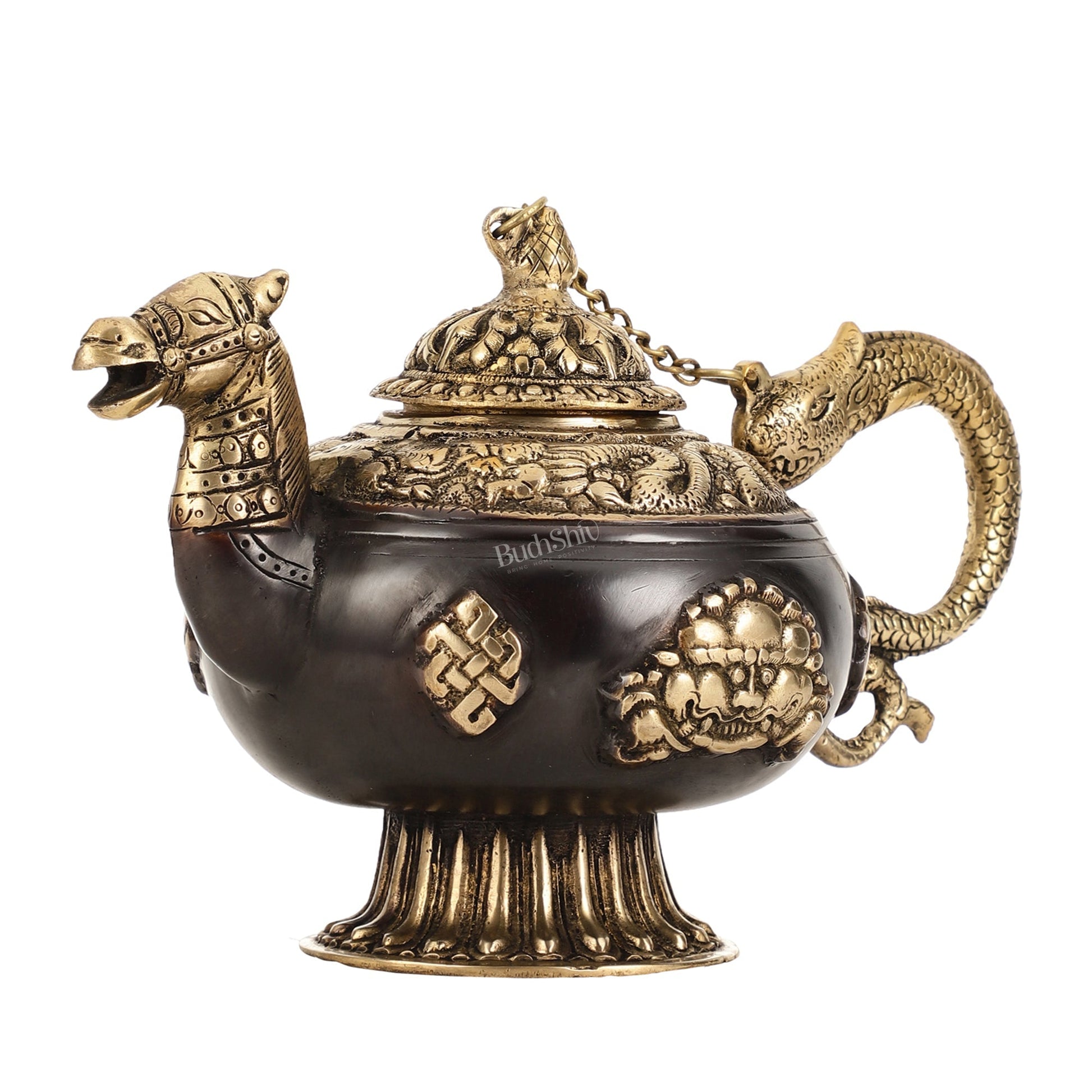 Brass Monastery Kettle for ritual Dragon and horse