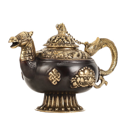 Brass Monastery Kettle for ritual Dragon and horse
