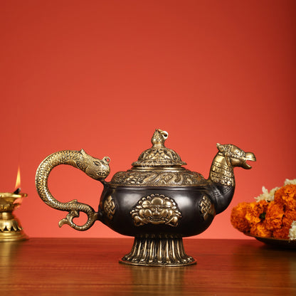 Brass Monastery Kettle for ritual Dragon and horse