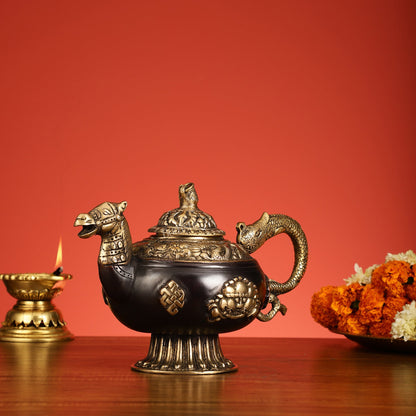 Brass Monastery Kettle for ritual Dragon and horse
