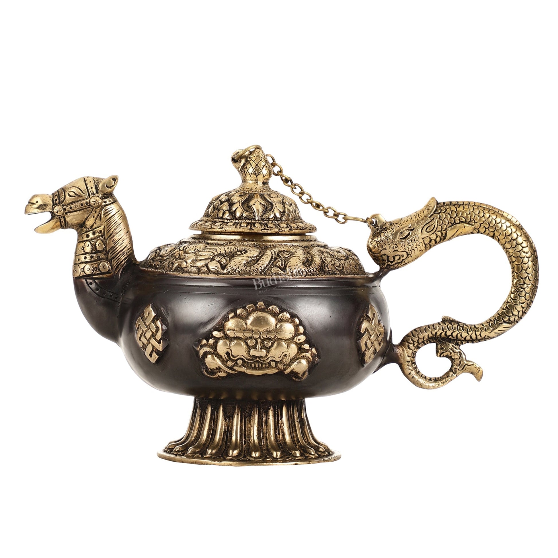 Brass Monastery Kettle for ritual Dragon and horse